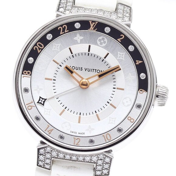 LOUIS VUITTON Tambour Moon Dual Time MM QA108 GMT 6P Qz Ladies Watch_870622 - Picture 1 of 6